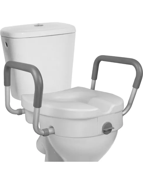 RMS Raised Toilet Seat - 5 Inch Elevated Riser with Adjustable Padded Arms