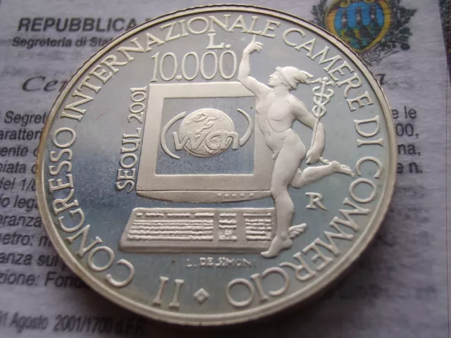 San Marino 10.000 Lire 2001 Congresso Mondiale delle Camere di Commercio Argento PP proof coin
