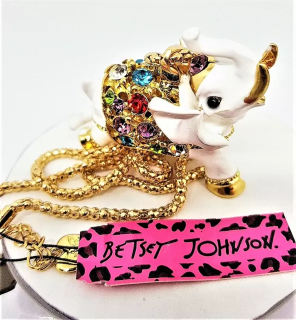 Betsey Johnson Couverture Cristal Multicolore Émail Blanc Pendentif Éléphant Gt