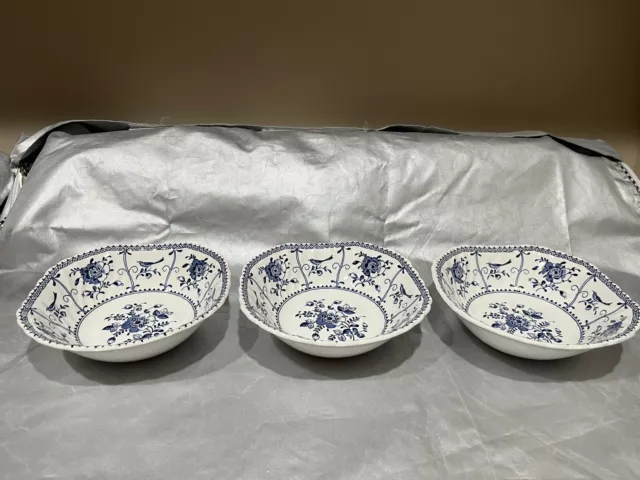 Johnson Brothers Indies Blue and White Square 6 1/4" Cereal Salad Bowls Set of 3