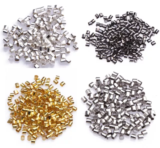 500/1000 pcs Silver/Golden/Dark Silver/Black Tube Crimp End Spacer Beads 1.5/2mm