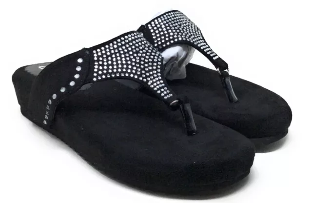 Annie Shoes Womens Jester 2 Slide Thong Sandals Black Faux Suede Size 6 Wide 2