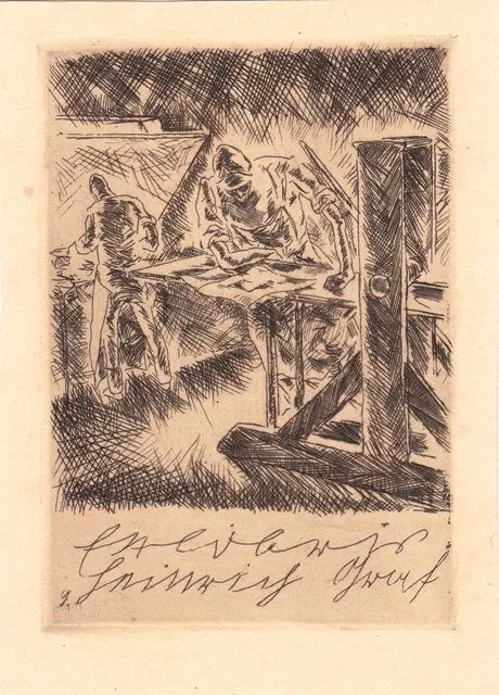 Exlibris Bookplate Radierung Willi Violoniste 1878-1971 Kupferdruckpresse