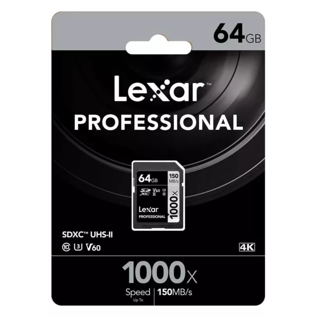 Lexar Professionnel SDXC Uhs-Ii Carte Mémoire 1000x 64GB U3 HD 4K 3D V60 -uk