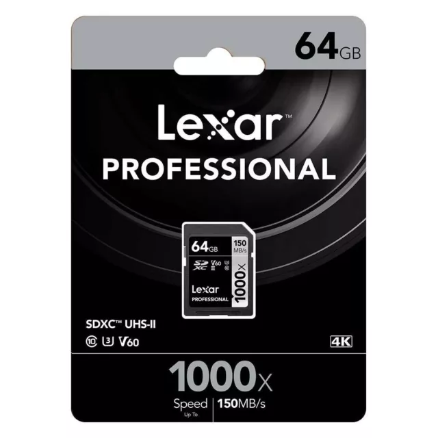 Lexar Profi SDXC Uhs-Ii Speicherkarte 1000x 64GB U3 HD 4K 3D V60 UK