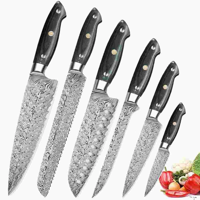6Pcs Kitchen Knives Set Japanese VG10 Damascus Steel Chef Knife Ergonomic Handle