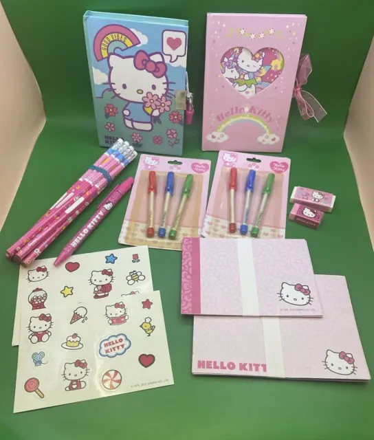 Sanrio Hello Kitty Journal Diary Lock And Key Pencils Pen Stickers Lot of 12 Pcs