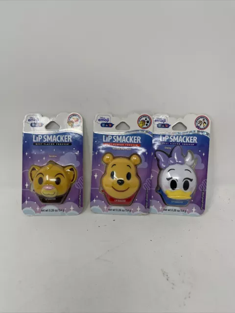 3 Lip Smacker Disney  Emoji Flip Flavored Lip Balm,