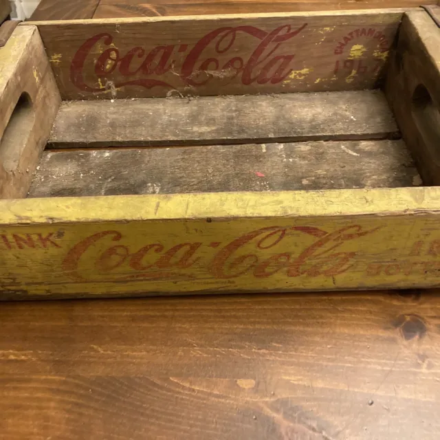 Vintage 1968 COCA-COLA Wooden Yellow Soda Pop Crate Box Coke  Metal Edges