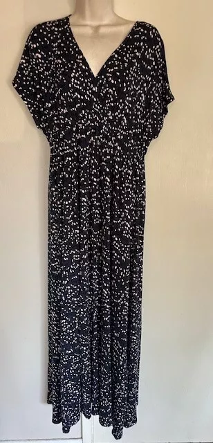 Womens Amazon Essentials Waisted Maxi Dress, Navy/Confett Print, Lrg Nwot