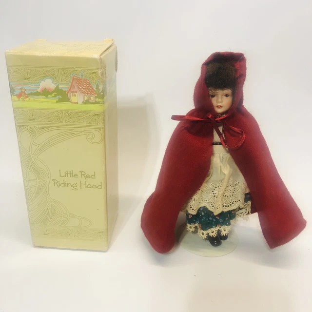 VINTAGE 1985 AVON LITTLE RED RIDING HOOD PORCELAIN FAIRY TALE DOLL w/STAND Box
