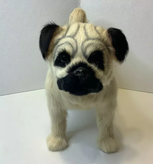 Realistic Life Like Pug Puppy Dog Figure Toy Statue Fur Tan Black