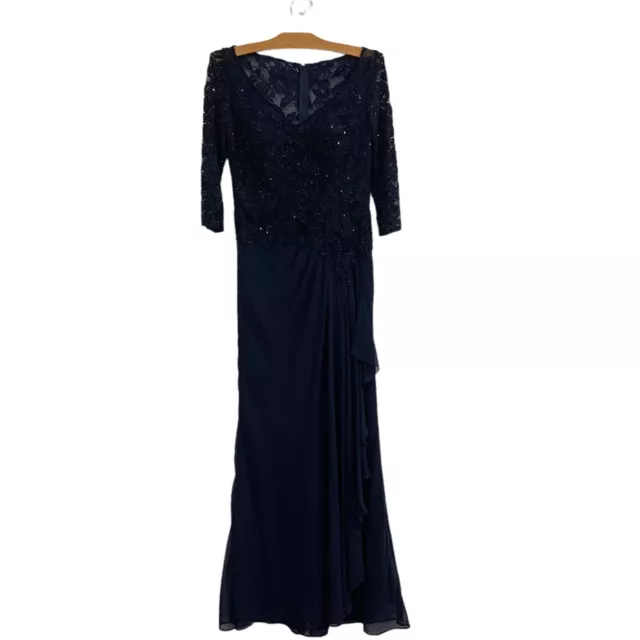La Femme | Navy Mother of the Bride Dress Gown Sequins Long 3/4 Sleeves - Size 4