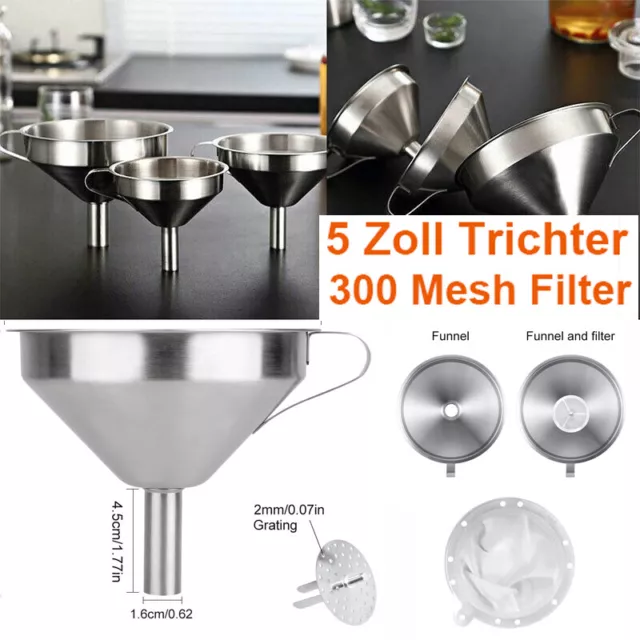 Trichter Set Edelstahl Sieb Flasche Einfülltrichter mit Sieb 300 Mesh Filter Neu