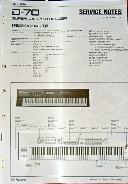 Roland D-70 Super Synthétiseur Clavier Station Original Service Manuel Livre