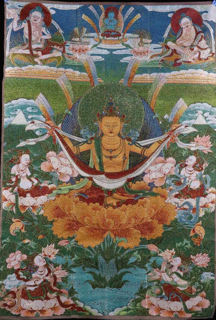 Chinese Tibetan Knitted Embroidery Textiles Exquisite Buddha Statue Thangka93010