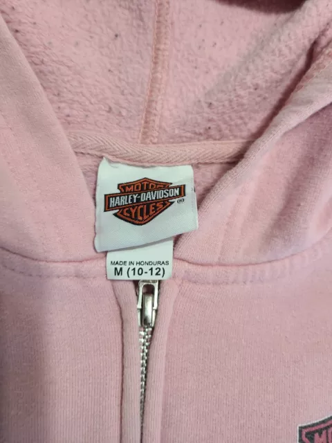 Harley Davidson Pink Full Zip Hoodie Jacket Youth Girls Size 10/12 3