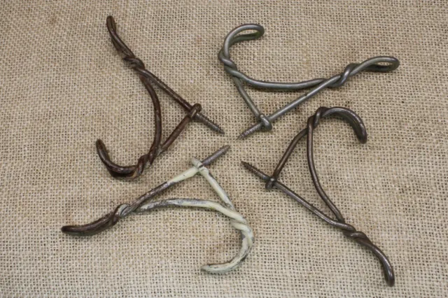 4 Old Coat Hooks Twisted Wire Metal 1880’s Vintage Farm School House Rustic