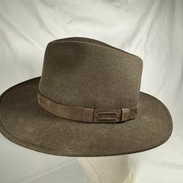 Vintage Fedora Khaki Dark Green Felt trilby hat size 57 Medium