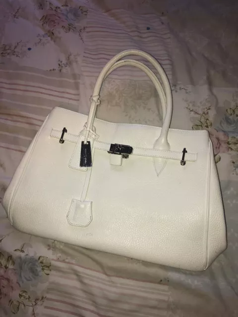 LADIES JASPER CONRAN Handbag White ivory Pink Lining Lock And Key