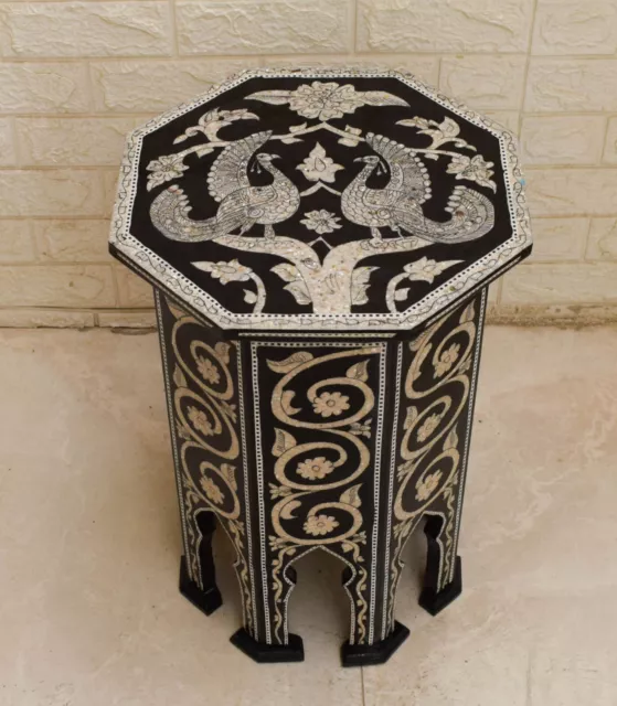 21" Wood Side Table, Coffee End Table, Morocco Mother of Pearl Persian Design