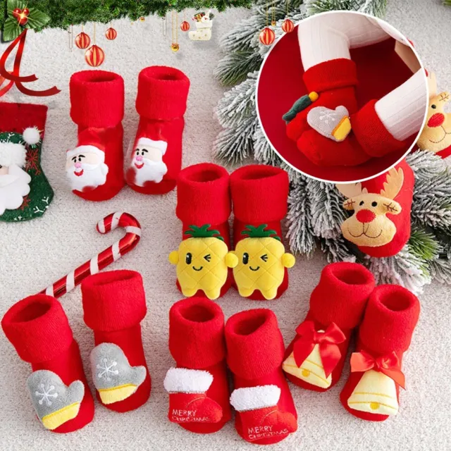 Kids Baby Girl/Boys Toddler Anti-slip Slippers Christmas Socks Shoes Winter Warm
