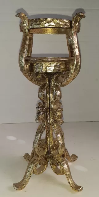 Vintage Solid Cast Iron Gold Plated Gothic Hollywood Regency Candle Holder