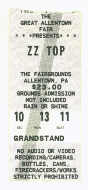 ZZ Top & Wayne The Train Hancock 8/28/97 Allentown PA Fairgrounds Ticket Stub