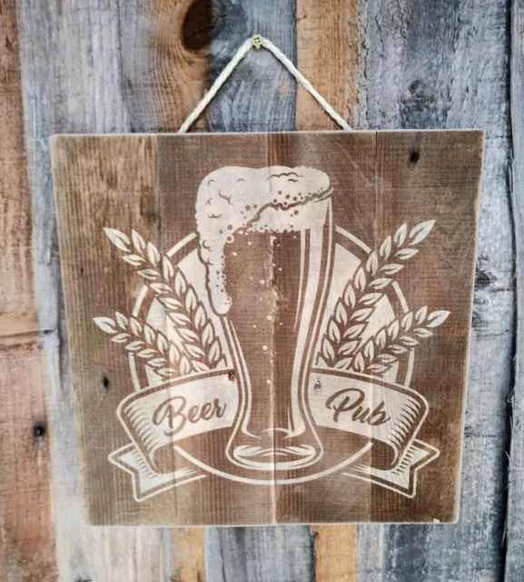 Old Pub Beer Sign Wooden Distressed Vintage Reclaimed Wood Gift Handmade Rustic