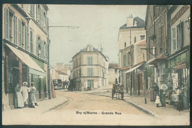 CPA BRY SUR MARNE (94 Val de Marne) Grande Rue - colorful, written 1908...