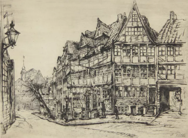 HAMBURG - Amelie Ruths - Hamburger Straßenszene - Kaltnadelradierung, 1920