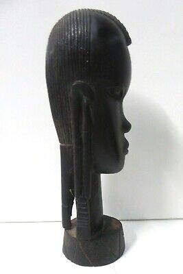 Old African Carved Ebony Timber Head Bust Statue