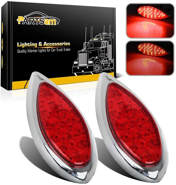2PCS Red 35 LED Chrome Tear Drop Truck Trailer Stop Turn Brake Tail Lights...