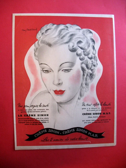 PUBLICITE DE PRESSE SIMON CREME TEINT BEAUTé SANTé ILLUSTRATION BRET KOCH 1940