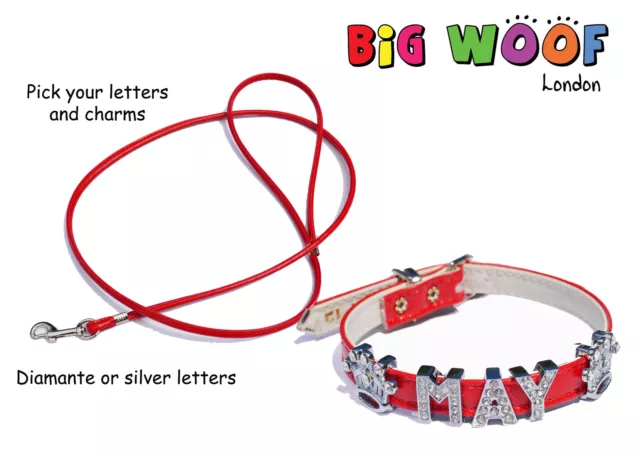 Red Personalised Dog Puppy Collar XS, S, M, L, XL matching lead available