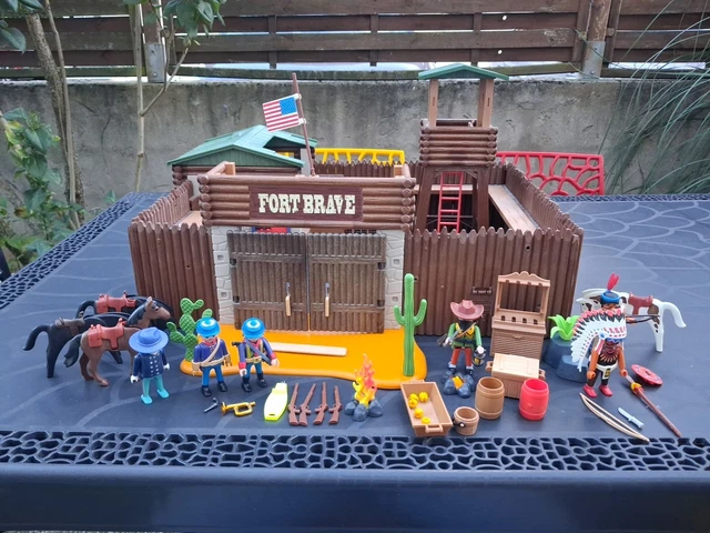 Lot Playmobil Vintage Western Nordistes - Rocher Entrée Fort 'Brave' - Set 5245 (2012)