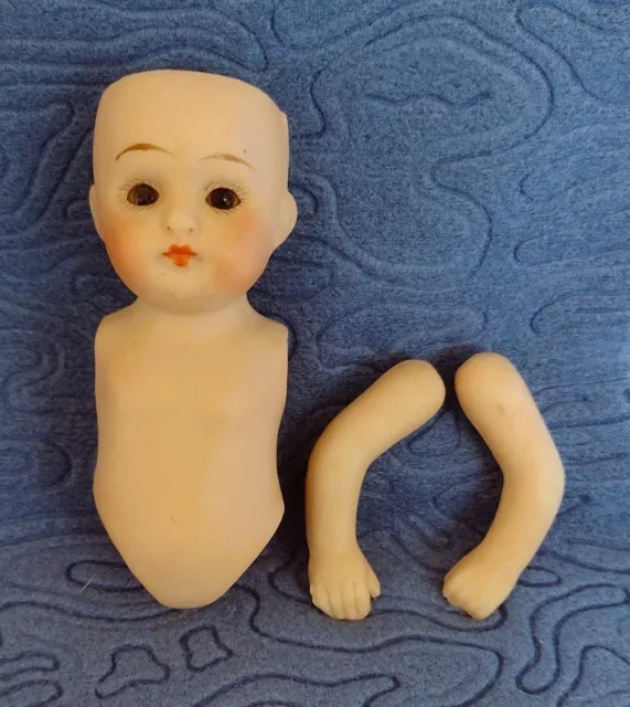 Antique German Porcelain Bisque Doll Parts Head on Torso Arms Sleep Eye Project