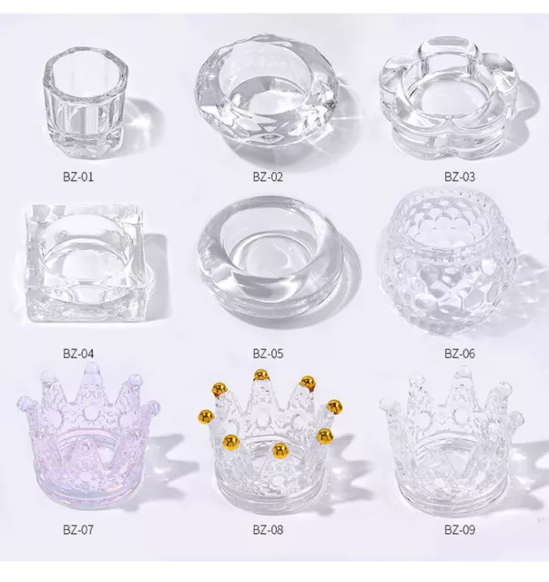 9 Style Glass Crystal  Dappen Dish Cup Nail Art Acrylic for Liquid Powder Tools