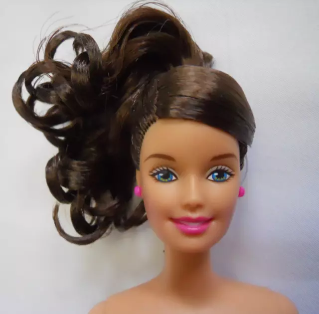 Barbie NUDE Brunette SWIRL PONYTAIL Doll 1990s TNT Curly Brown Hair Pink Earring