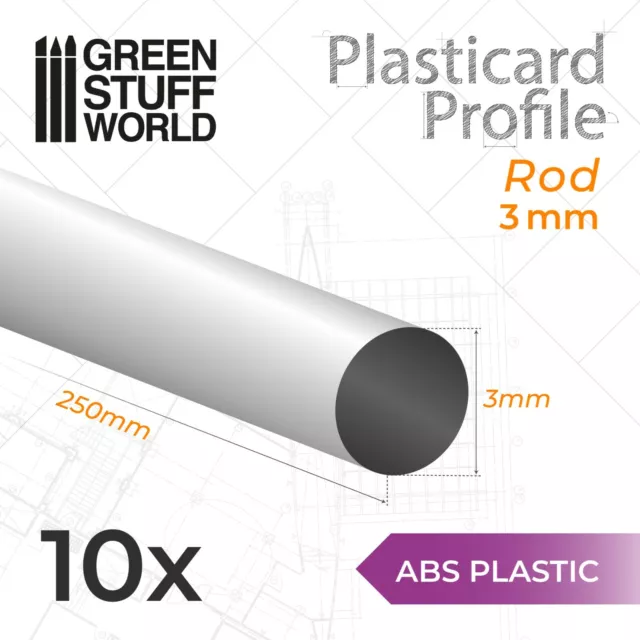 Plasticard Strip ROD Profile 3mm - Styrene ABS Plastic Plastikard HIPS Card