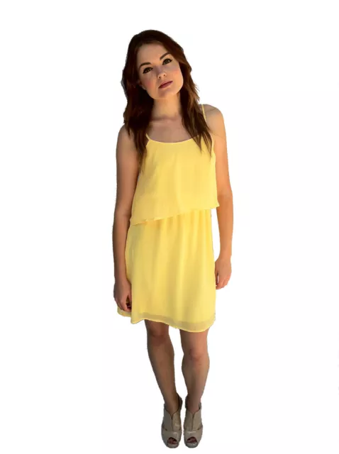 Yellow Ruffle Date Dress - Summer  SunDress - Short - Spaghetti Strap