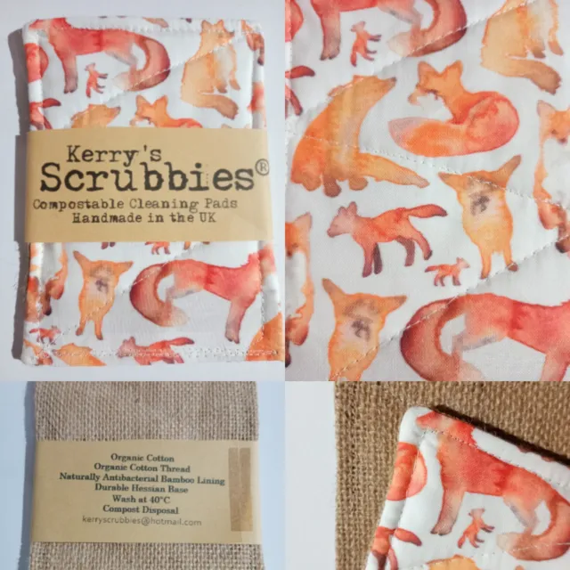 Kerry's Scrubbies: Compostable sponge/cleaning pads - Fox design
