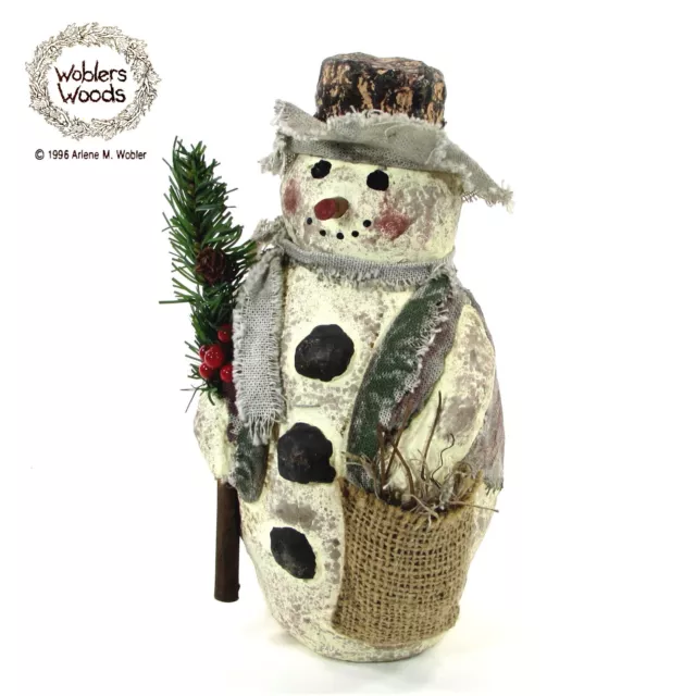 Arlene Wobler WOBLERS WOODS SNOWMAN 9.5" Resin Figurine 1996 Primitive Enesco