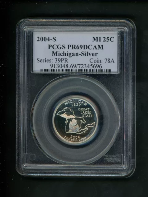 2004-S US Statehood Quarter SILVER Michigan MI 25c .25 PCGS PR69 DCAM Proof