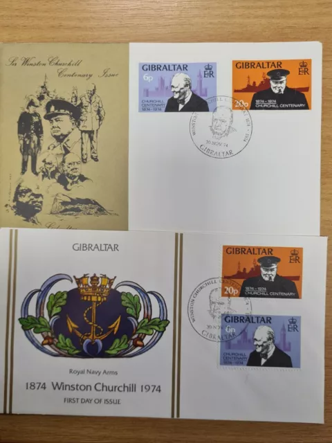 Churchill  First Day cover  1974  Gibraltar  stamps .Attractive set of 2