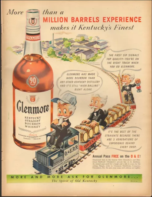 1940's Vintage ad for Glenmore Kentucky Straight Bourbon Whiskey Art Train