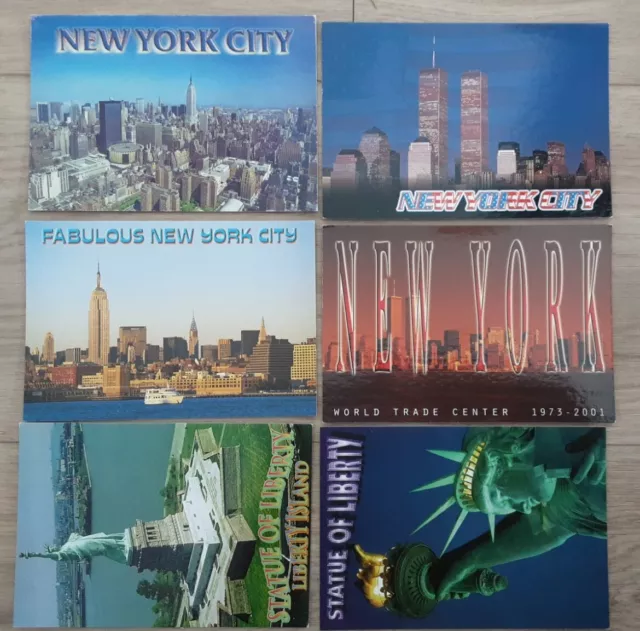 6x New York Postcards incl Empire State Building World Trade Center 2001