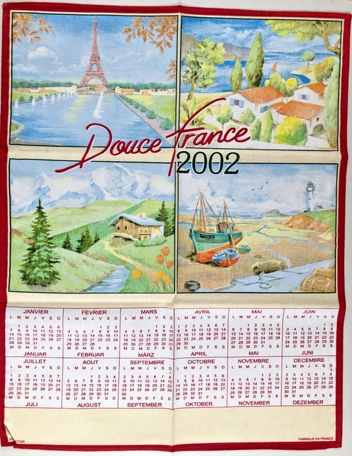 VINTAGE 1973 CALENDAR TOWEL SONACOTT FRANCE WOMAN AND