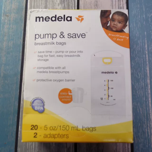 Medela Pump & Save Breast Milk Bags with 2 Adapters - NEW in Box