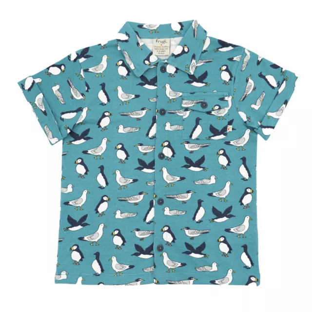 Frugi Boys Polo Shirt Blue Penguin Cotton Short Sleeve Christmas Holiday Kids